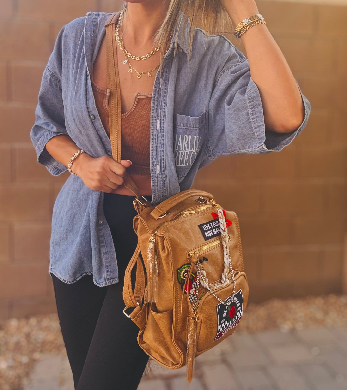 FC-Black sheep society + live fast ride hard + UPCYCLED AUTHENTIC BUTTON*PAYSON BAG**