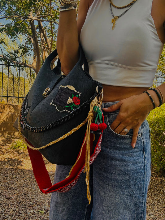 UM -TAKE IT EASY VINTAGE RED BANDANA STRAP elk hide accents +** TUCSON ** multi straps