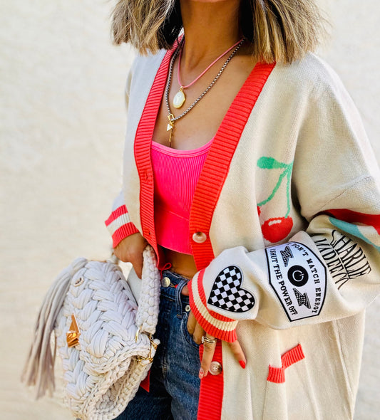 BBH-CHERRY BOMBER CARDIGAN + match, energy, checkered-CM CO. babes