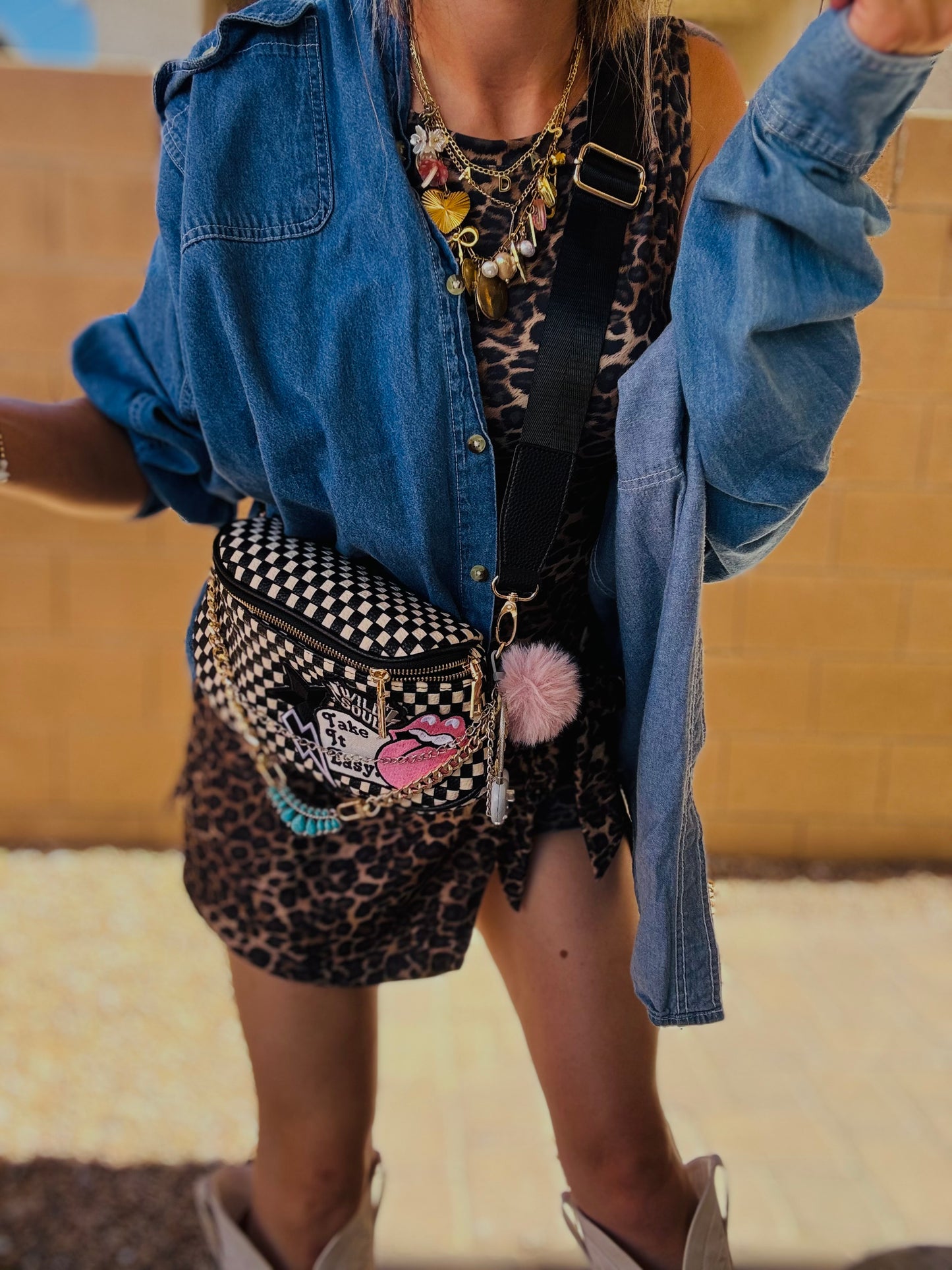 LF-wild soul take it easy turquoise center chain -black checkered OG+PHOENIX BAG