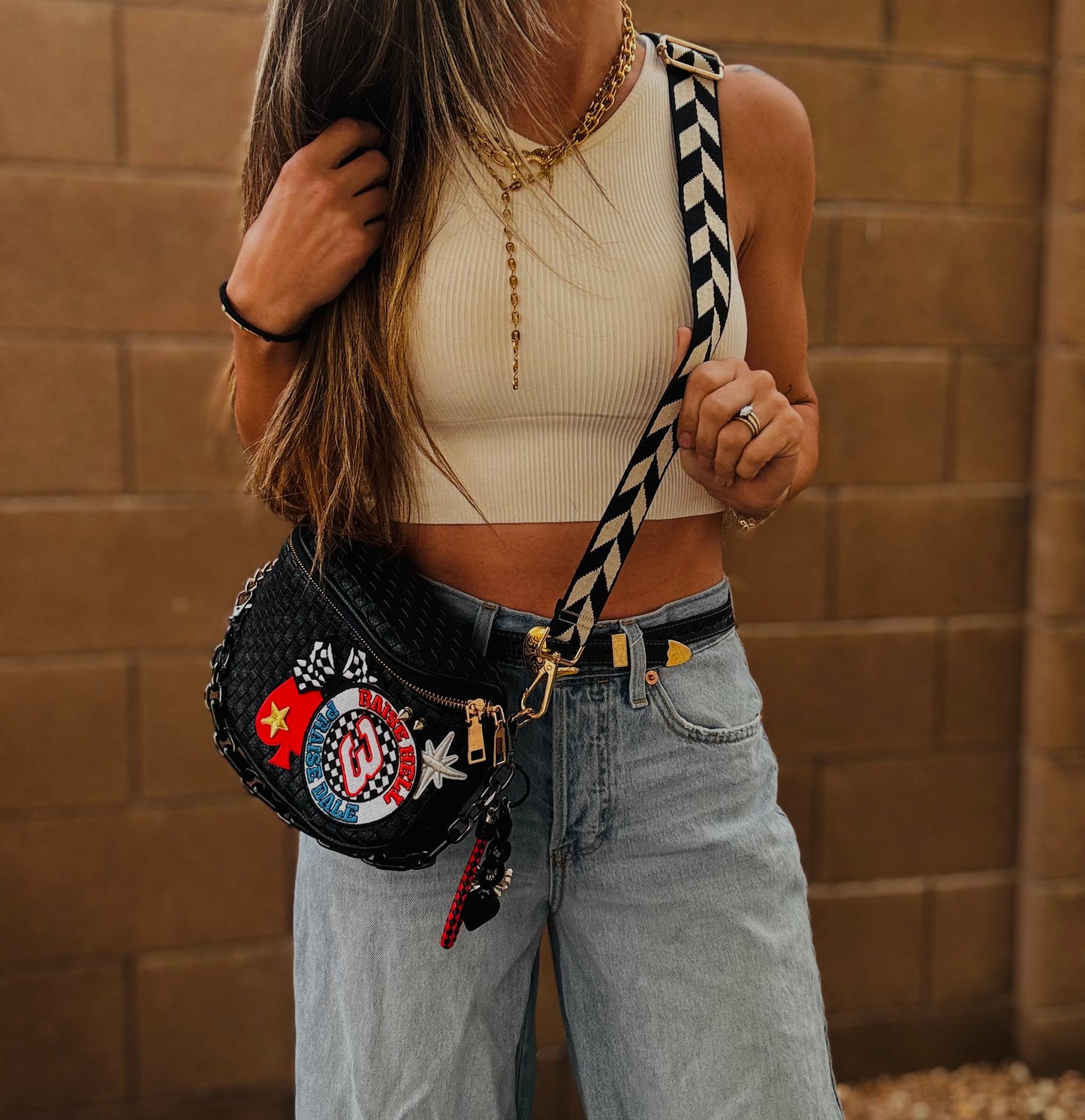 BF-raise he’ll praise dale vintage chevron Black OG+PHOENIX BAG