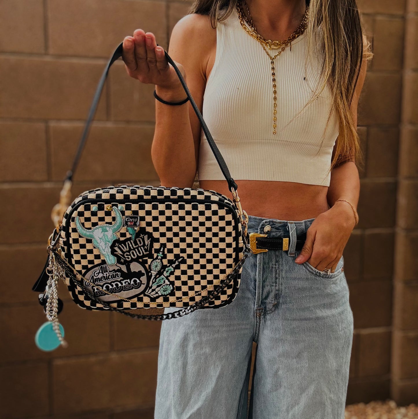 BF- DUAL American rodeo teal + wild soul vintage black checkered premium OG+ PAGE BAG