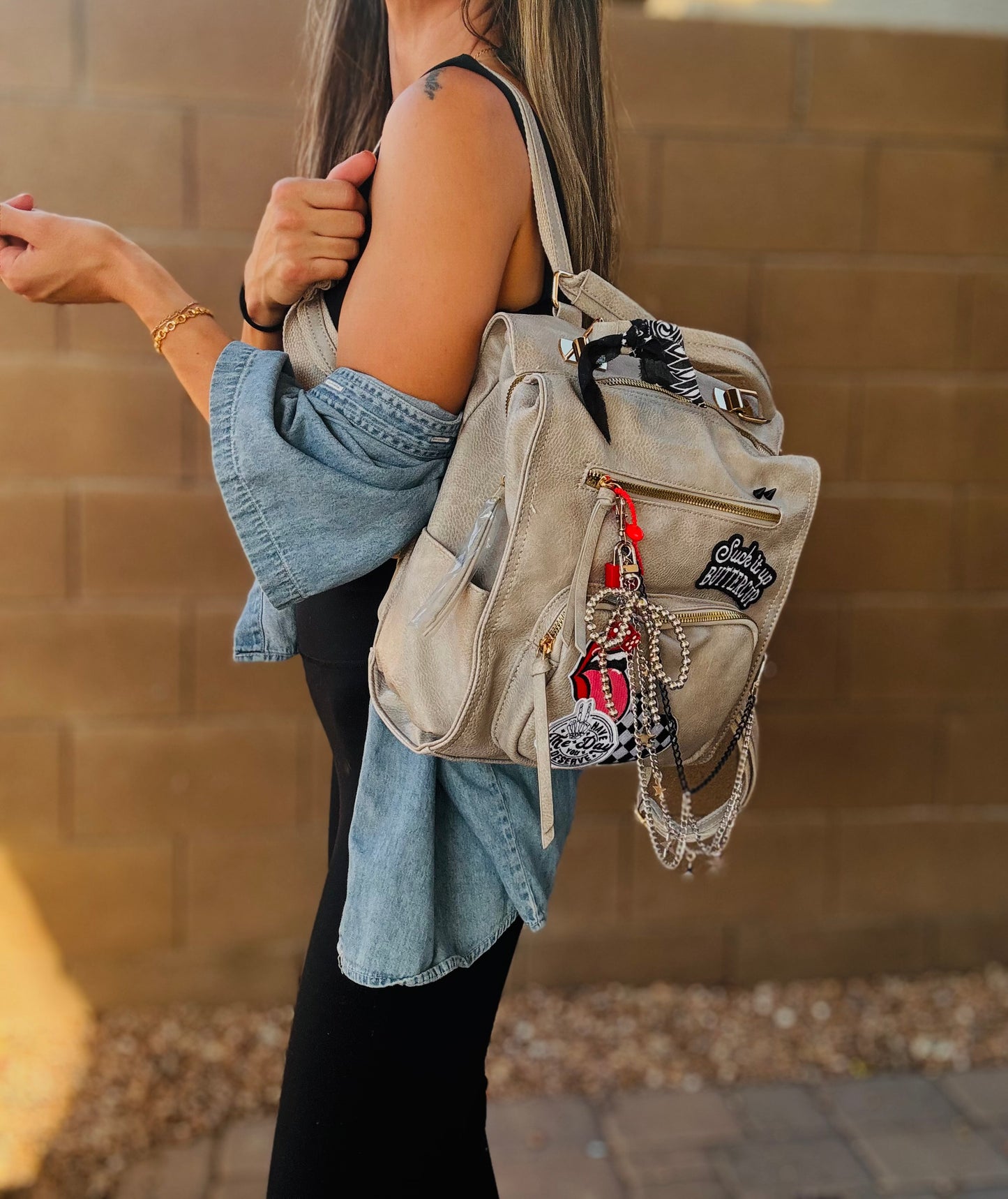 HA- day you deserve suck it up buttercup -stone grey *PAYSON BAG**