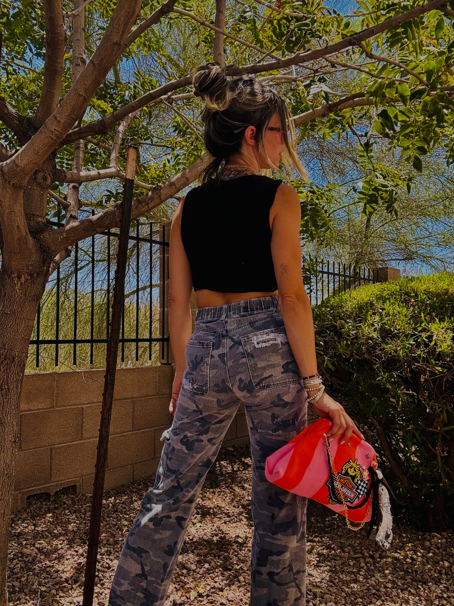 AA-BIKE BABE PINK AND ORANGE STRIPES+** LIZZIE KISS CLUTCH**