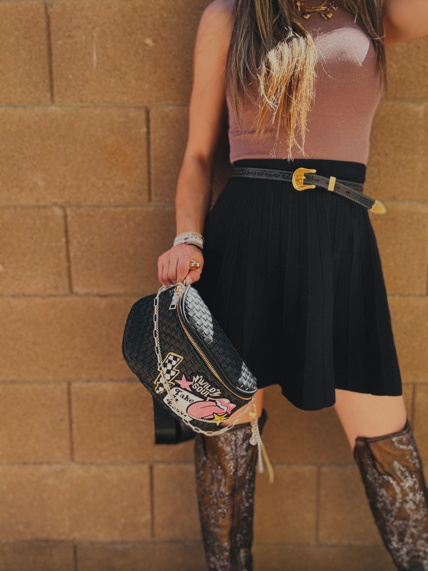 WS-take it easy wild soul checkered bolt vintage Black OG+PHOENIX BAG