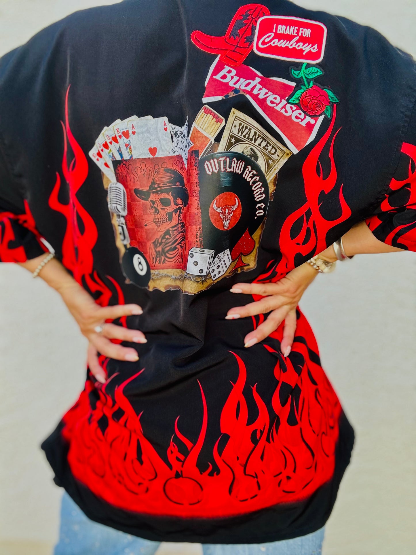 HD-ONE FIRE BABE - DAD KIMONO Button up TEE MENS Medium fits large