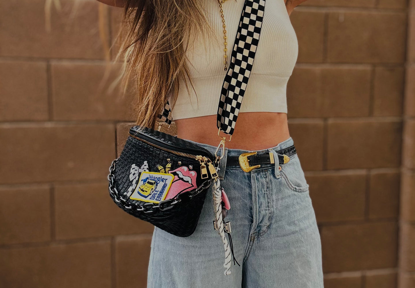 BF-pink rollin+wrangler racer vintage checkered Black OG+PHOENIX BAG