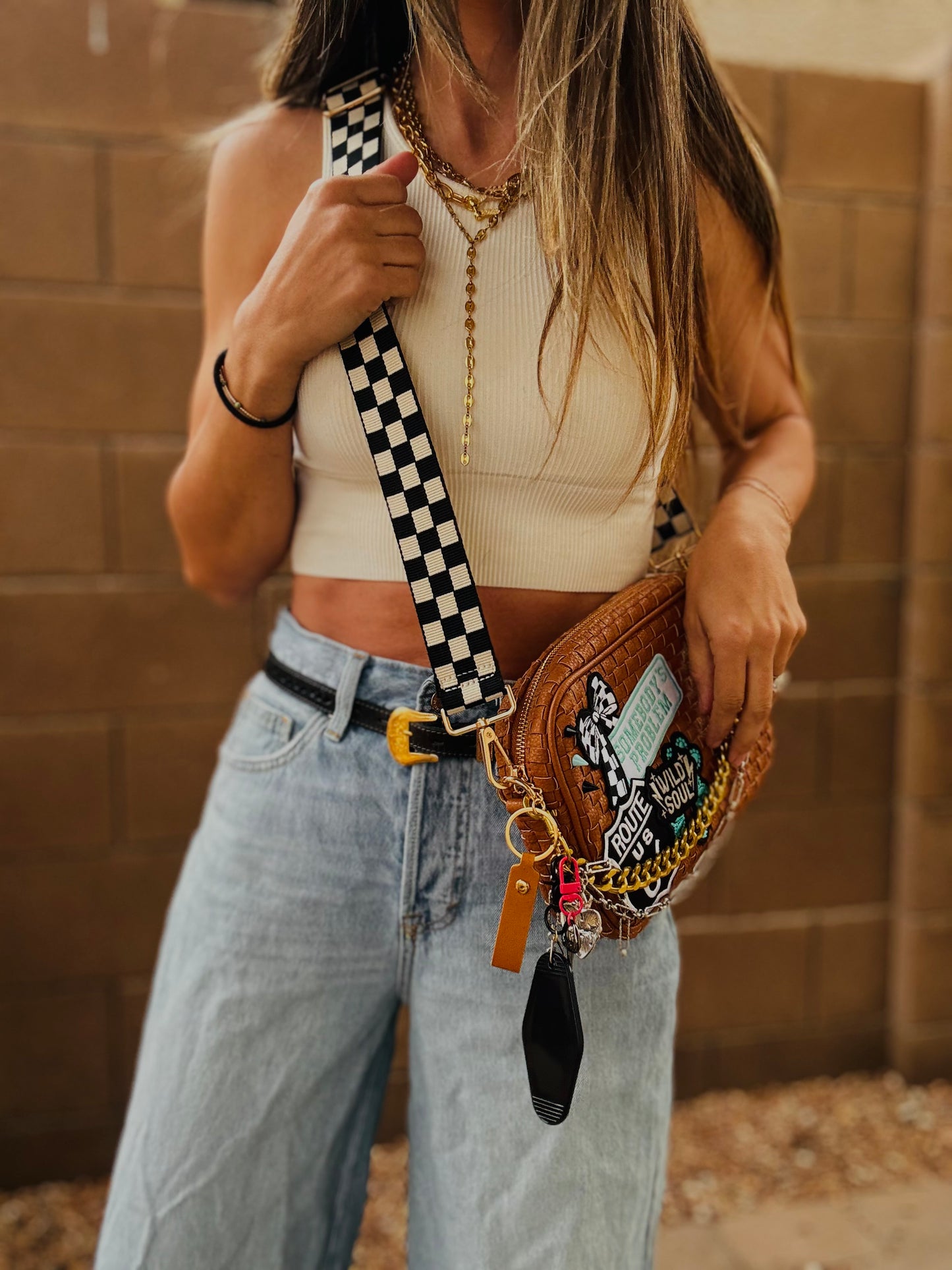 BF- somebody’s problem, Teal + Route 66 wild soul vintage checkered premium OG+ PAGE BAG