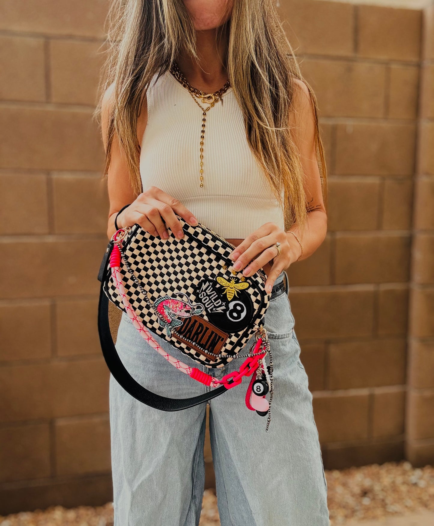 BF- DUAL Darlin bombshell babe + wild soul vintage black checkered premium OG+ PAGE BAG