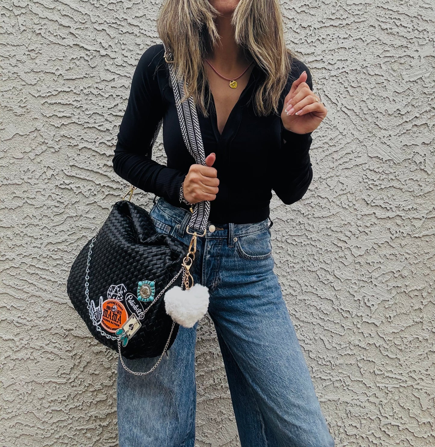 AM-caffeine & chaos mama turquoise buffalo *CHANDLER BAG** black