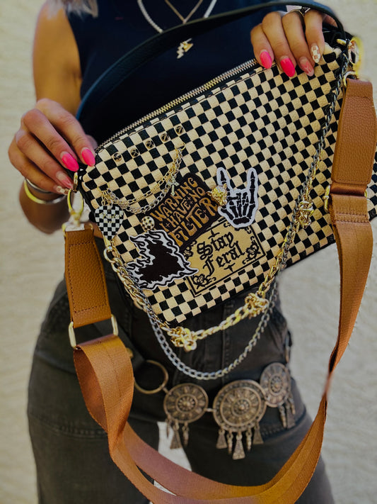 BBBC- OG stay feral warning no filter+ checkered fender guitar pick and charms +** GILBERT ** multi straps