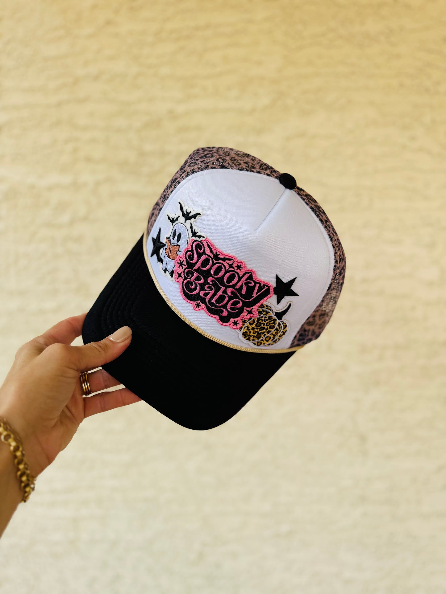 BOO-SPOOKY BABE PINK book GHOSTIE cheetah pumpkin -new cheetah mesh snapback