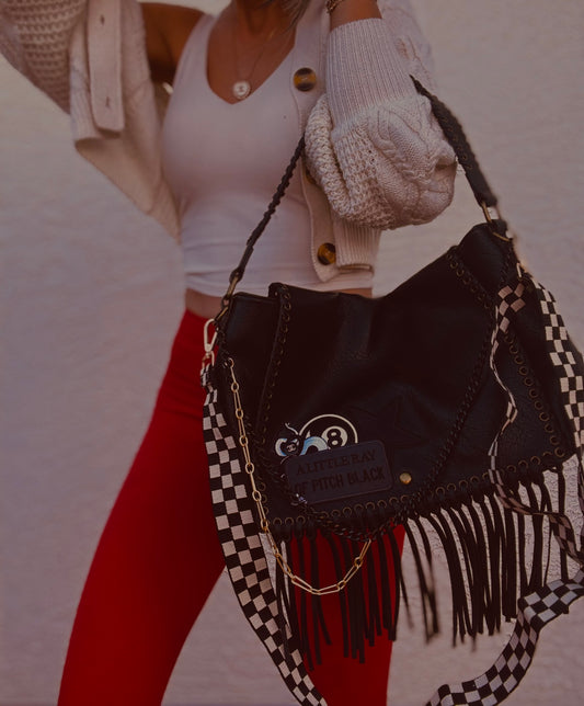 FF- a little ray of pitch black + Authentic Upcycled button* - crossbody strap included** The Jerome**