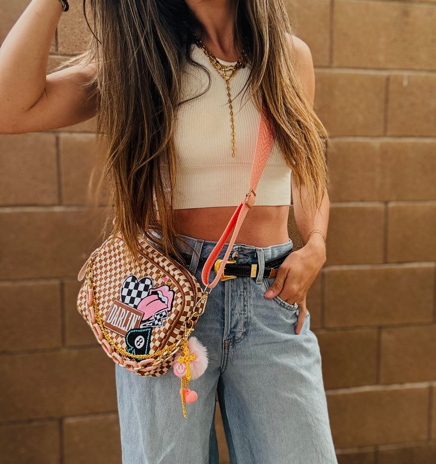 BF- Darlin Pink checkered premium OG+ PAGE BAG