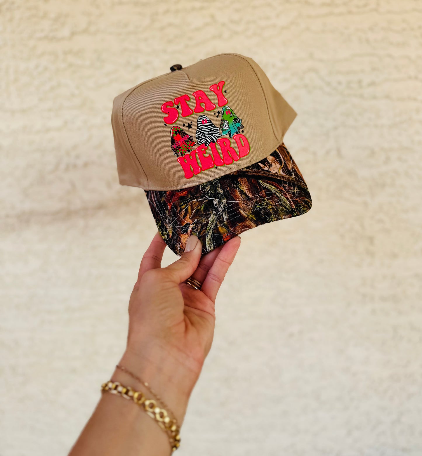 BOO- Rad stay weird print ghosties -vintage canvas CAMO snapback