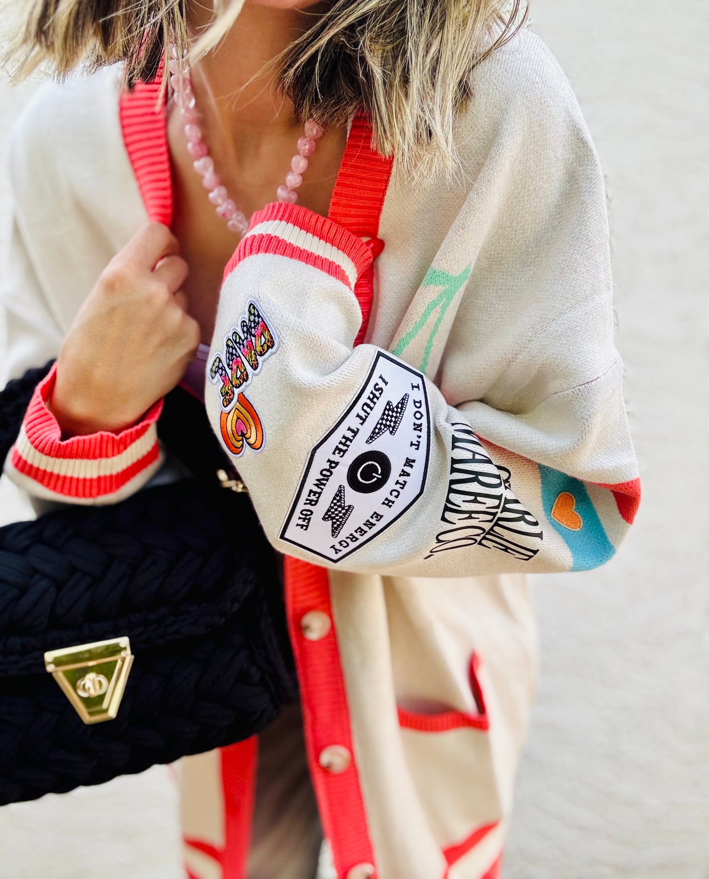BBH-CHERRY BOMBER CARDIGAN + I don’t match energy. I shut the power off retro babe + CM CO. babes