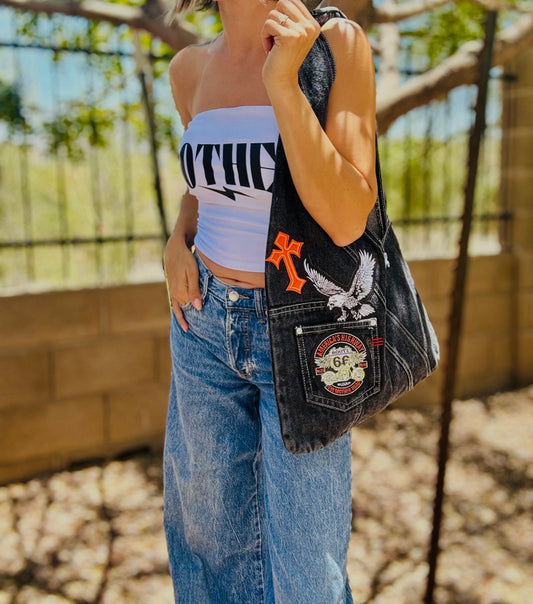 RTS-Bike babe edgy-HOBO TOTE genuine sewn denim black