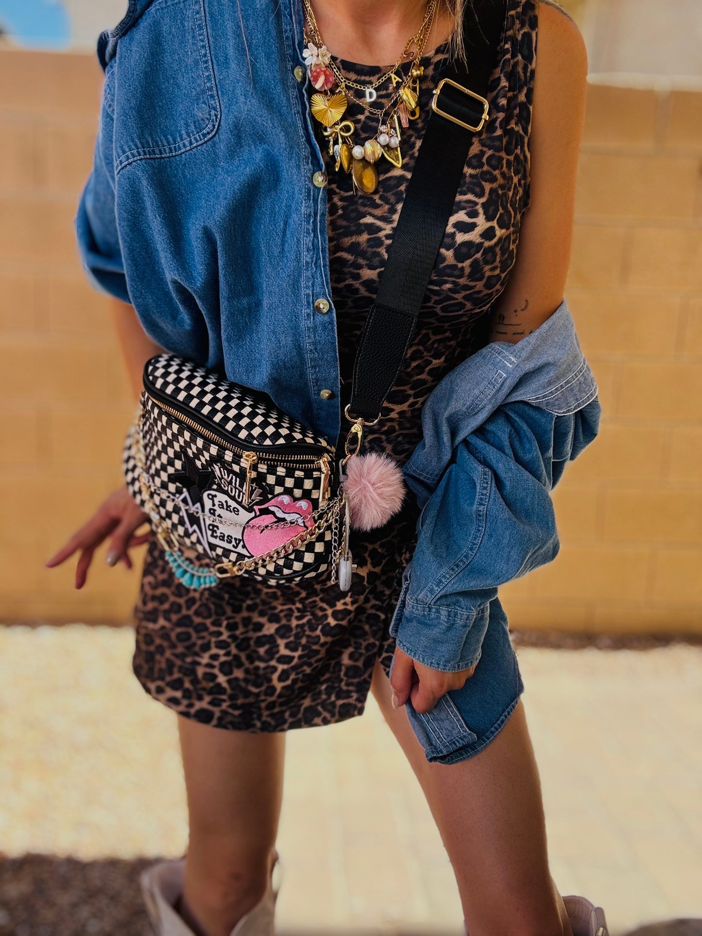 LF-wild soul take it easy turquoise center chain -black checkered OG+PHOENIX BAG