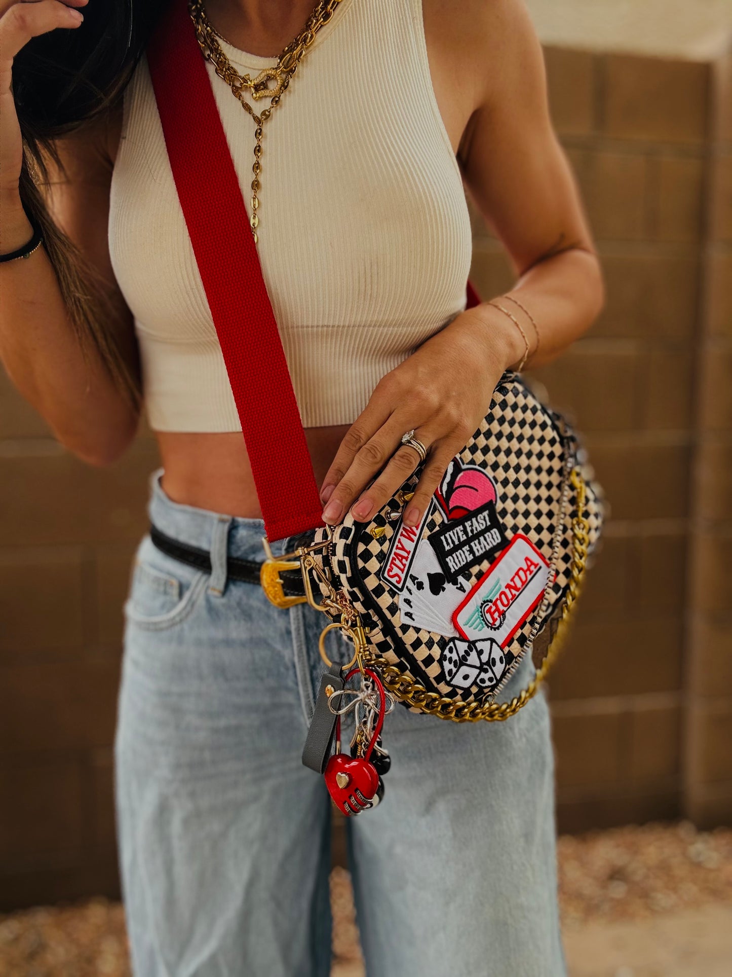 BF- stay weird race bombshell babe vintage black checkered premium OG+ PAGE BAG