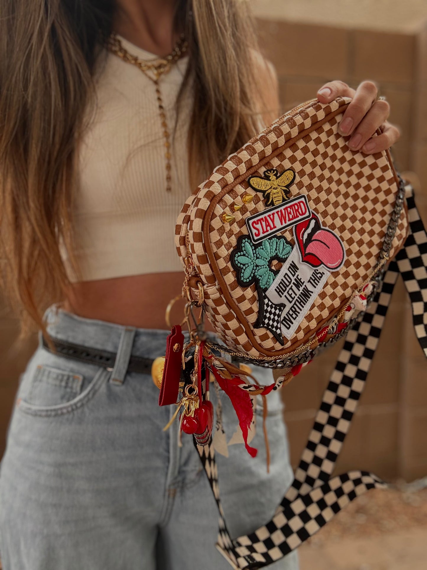 BF- over think it + stay weird checkered premium OG+ PAGE BAG