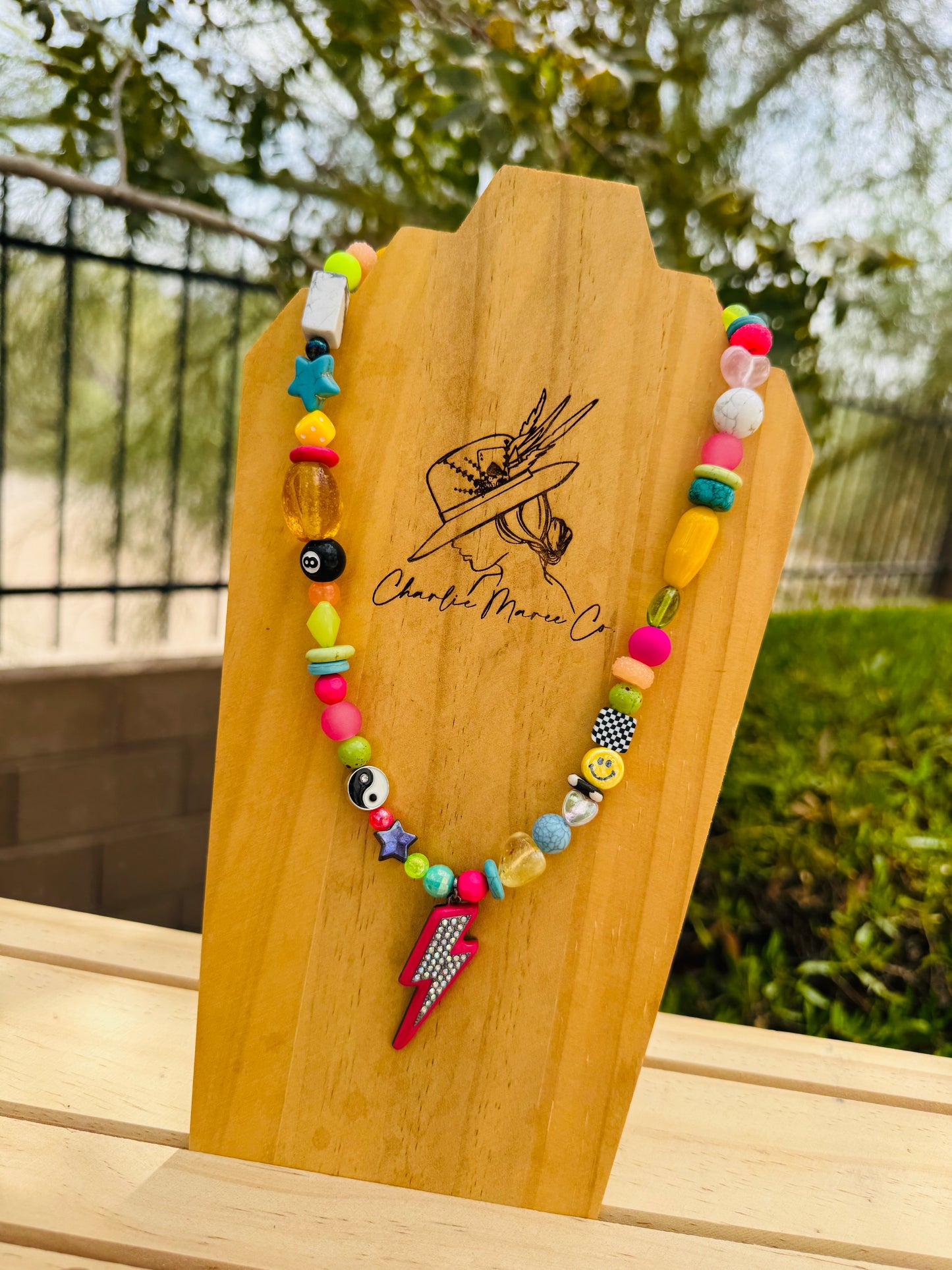 NC- The whimsical Bolt #1 +Handmade chunky beaded necklace