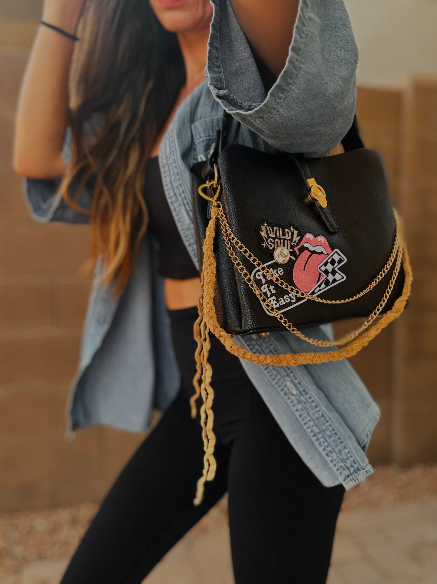 HA- take it easy Wild soul elk hide leather+ UPCYCLED CC BUTTON *TOMBSTONE*