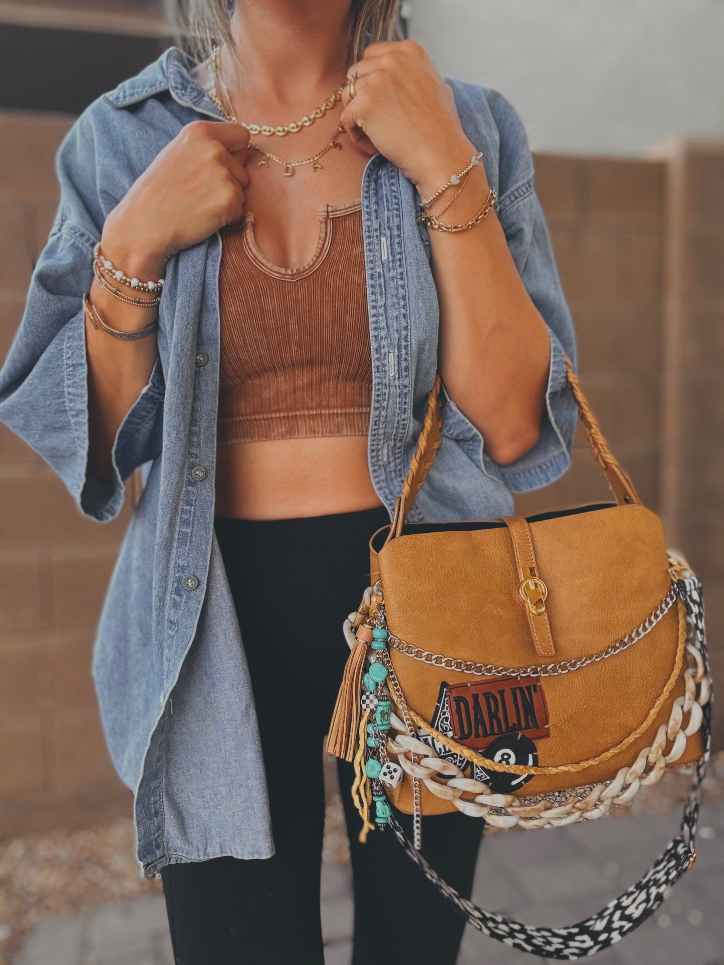FC-Darlin+ beaded turquoise and elk Hyde braid+caramel light brown *TOMBSTONE*