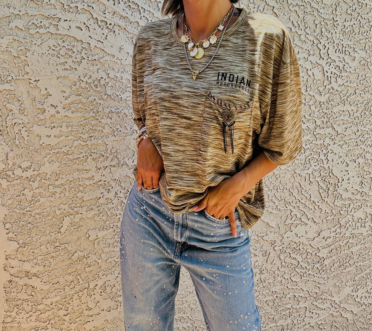 TEE- roses biker baddie POCKET SHIRT - MENS LARGE CUT