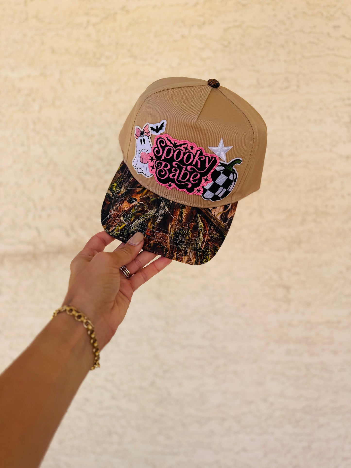 BOO-SPOOKY BABE GHOSTIE 3- vintage CAMO canvas snapback