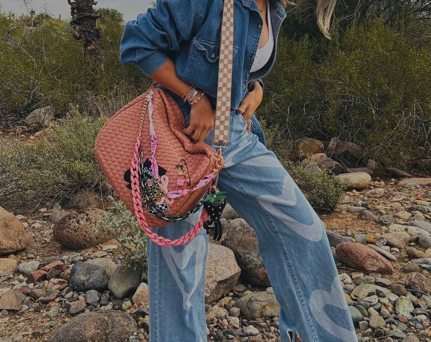 NY-stay grateful rose snake and checkered *CHANDLER BAG**