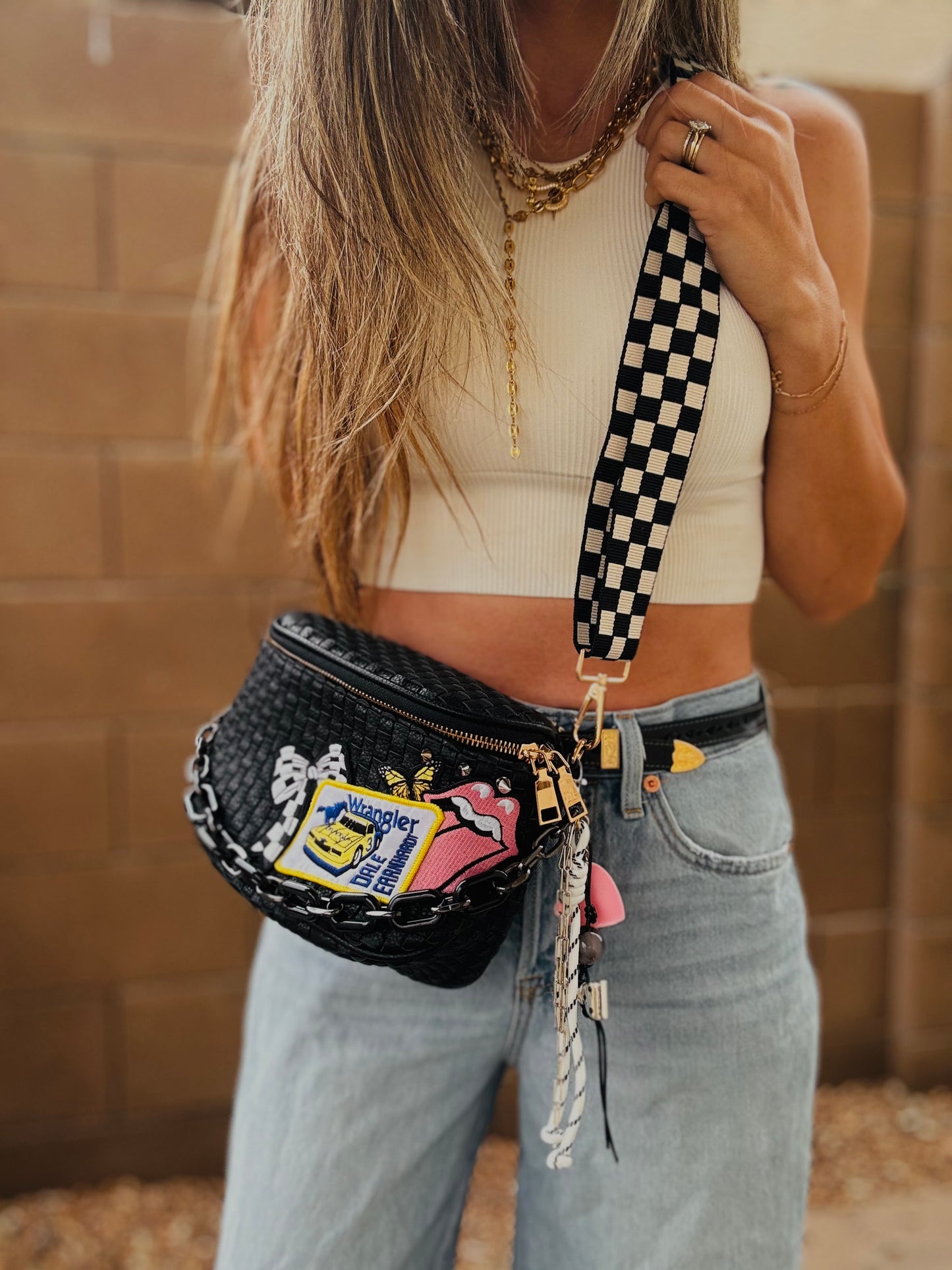 BF-pink rollin+wrangler racer vintage checkered Black OG+PHOENIX BAG