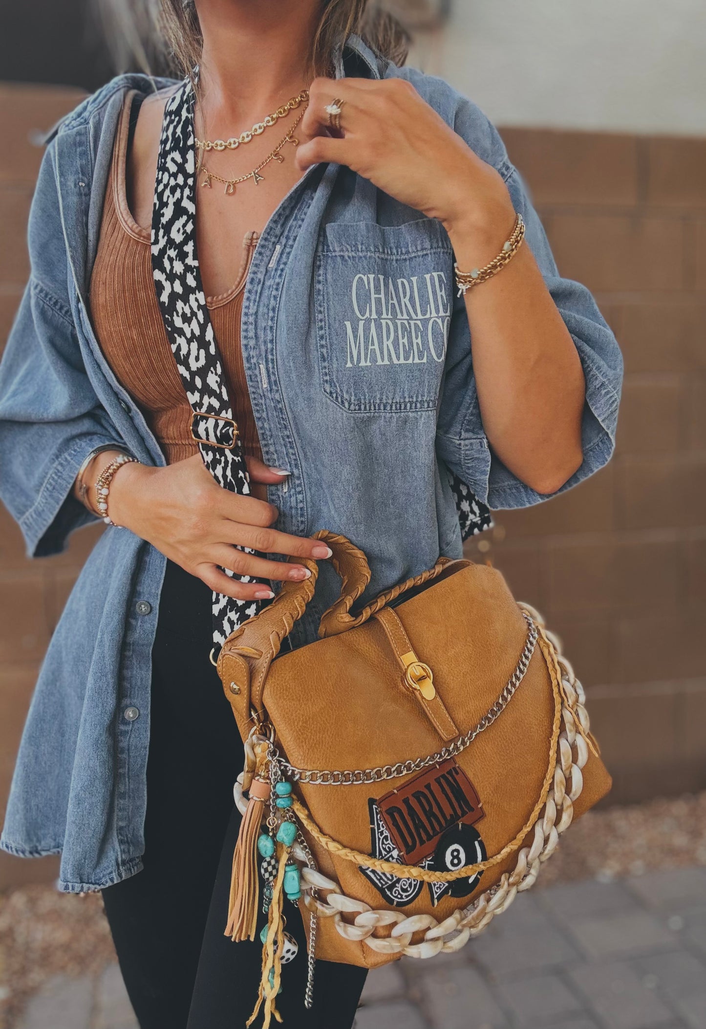 FC-Darlin+ beaded turquoise and elk Hyde braid+caramel light brown *TOMBSTONE*