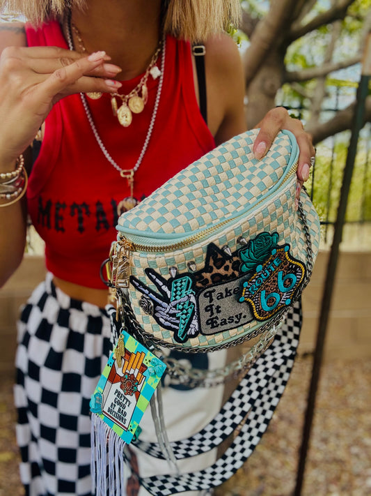 CO- take it easy 66+ PHOENIX BAG mint teal checkered - 2 STRAPS INCLUDED