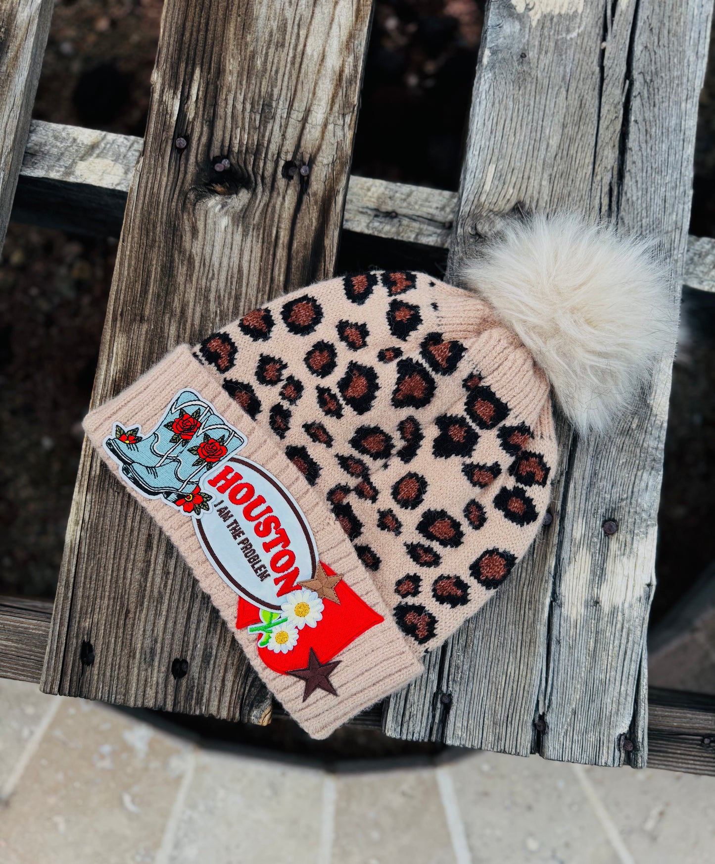 PB-Houston I’m the problem - leopard woven Beanie