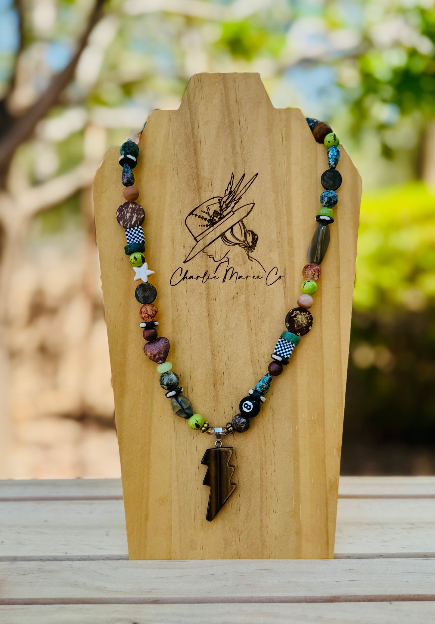 NC- tigers eye bolt with green mood +Handmade chunky beaded necklace