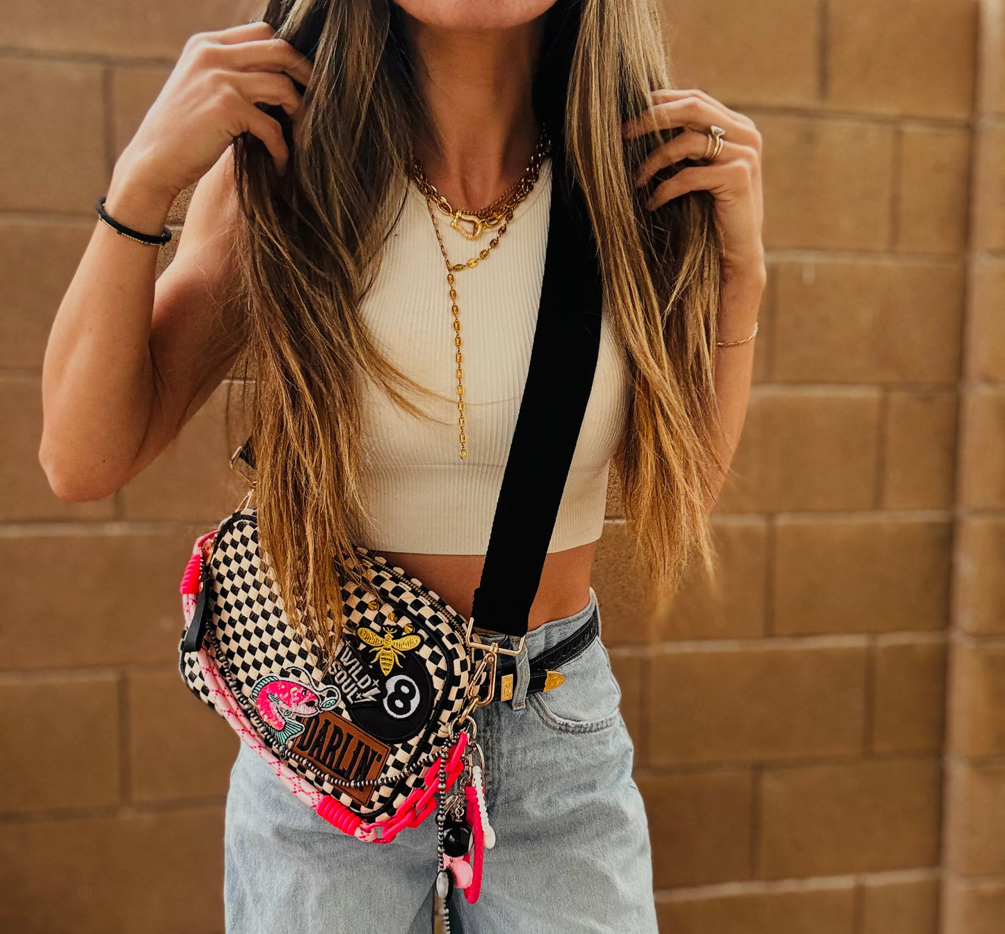 BF- DUAL Darlin bombshell babe + wild soul vintage black checkered premium OG+ PAGE BAG