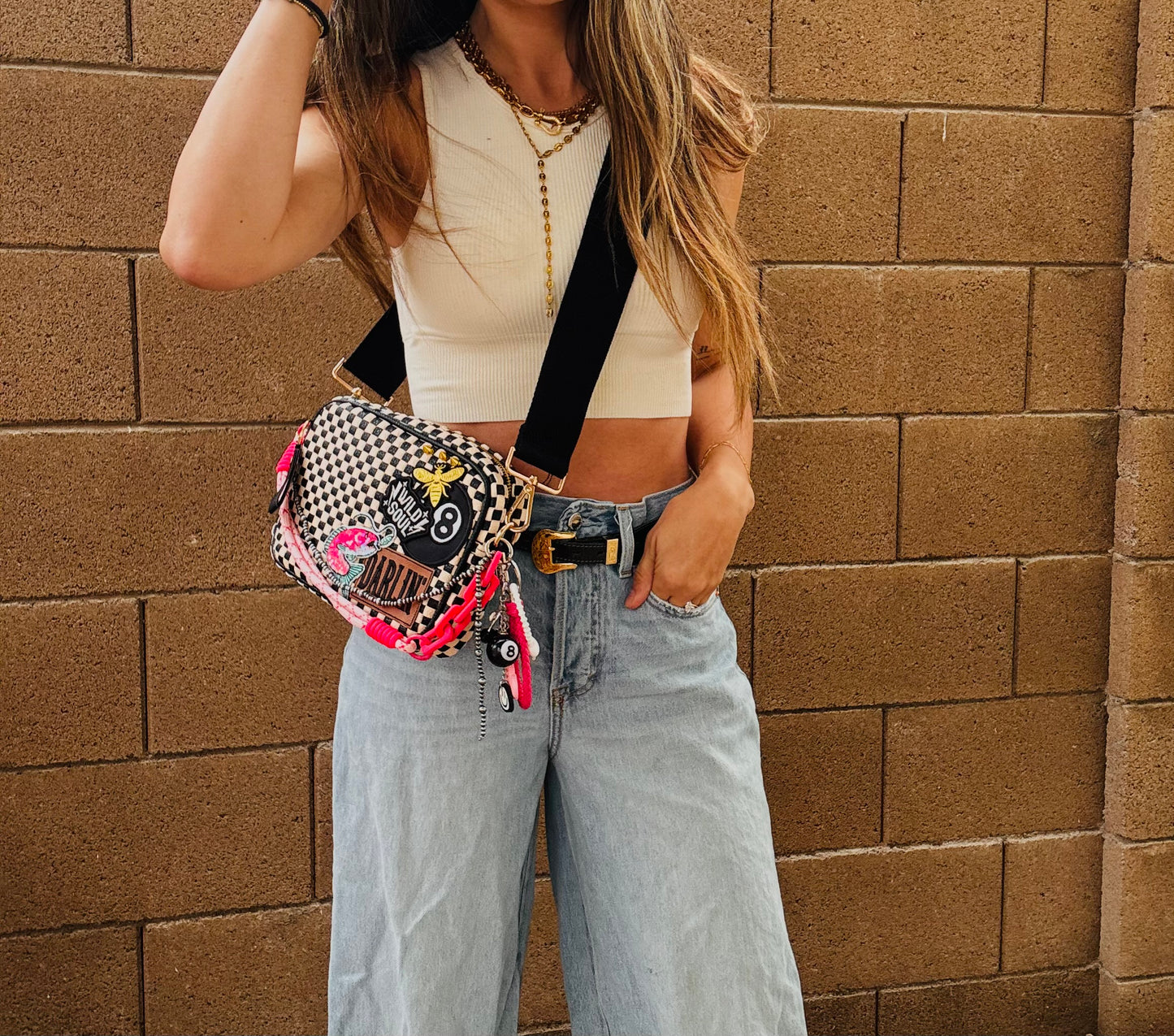 BF- DUAL Darlin bombshell babe + wild soul vintage black checkered premium OG+ PAGE BAG