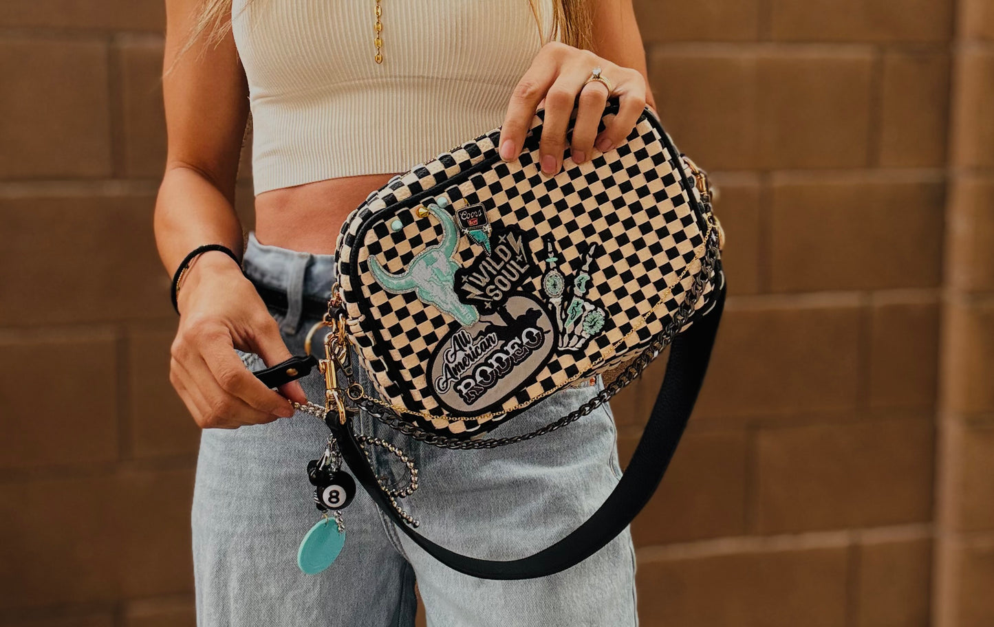 BF- DUAL American rodeo teal + wild soul vintage black checkered premium OG+ PAGE BAG