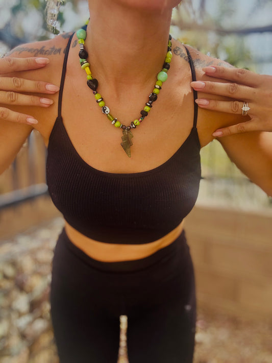 NC- green aventurine Bolt+Handmade chunky beaded necklace