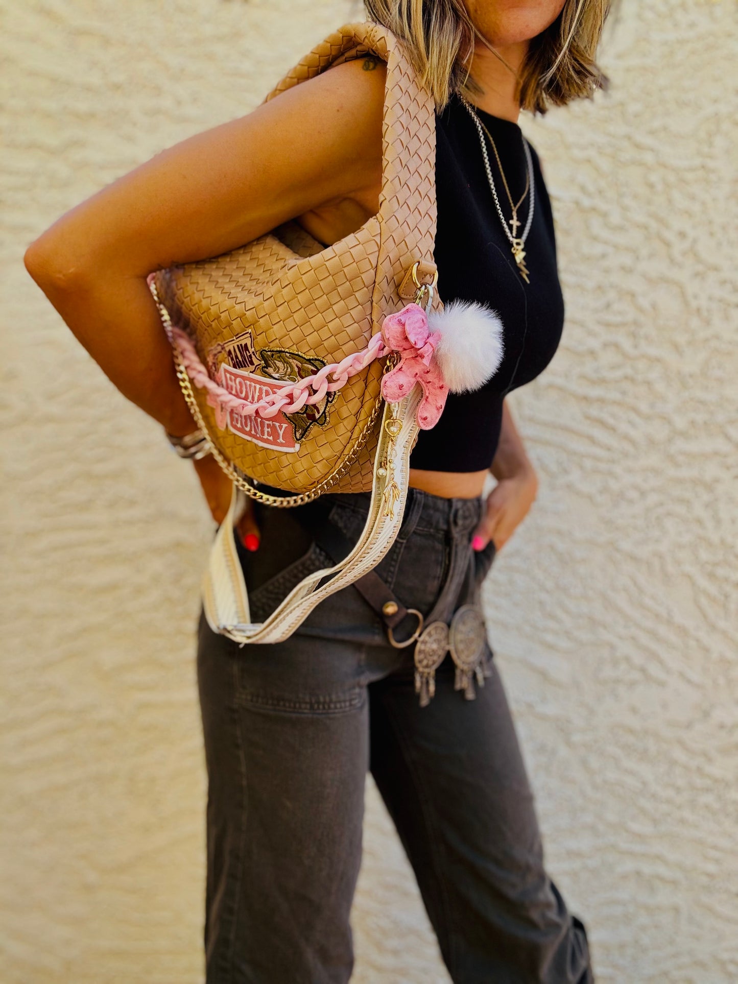 BBBC-HOWDY HONEY PINK BANG BANG *CHANDLER BAG**CREAM