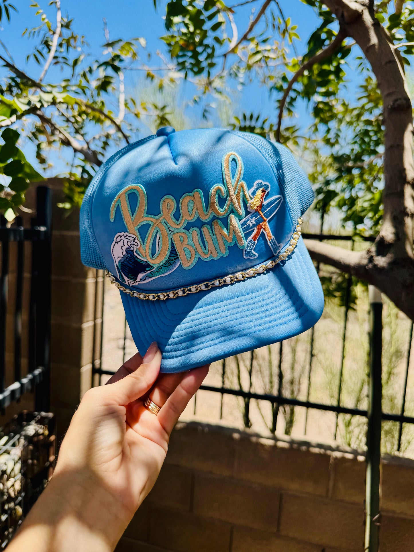RTS- SPARKLE BEACH BUM+chain by cm co. + Traditional foam SnapBack trucker
