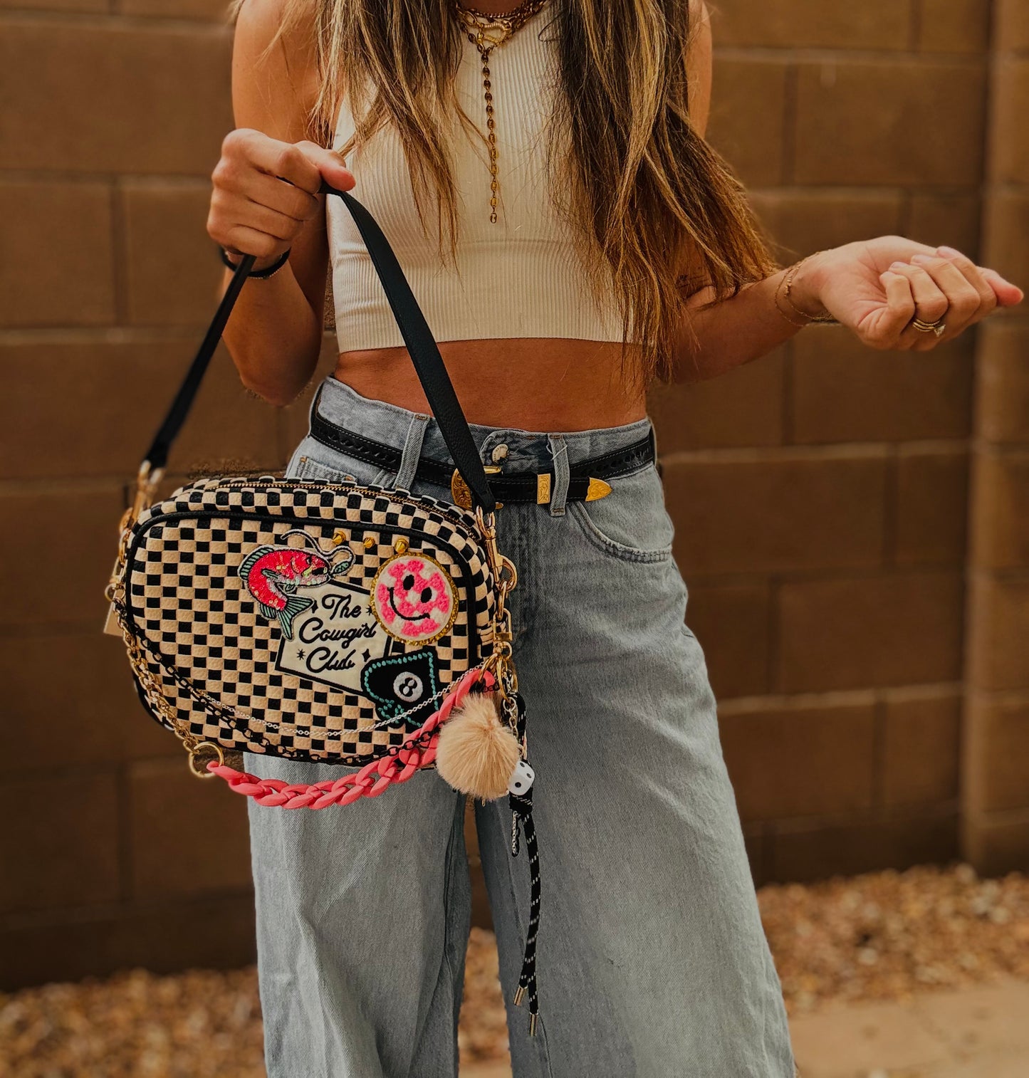 BF- DUAL cowgirl club babe + spade vintage black checkered premium OG+ PAGE BAG