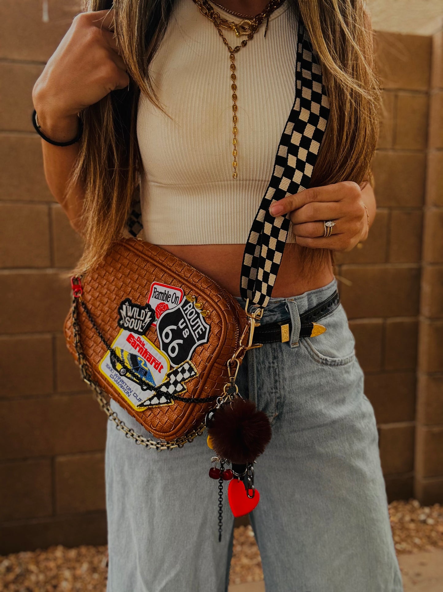 BF- vintage wrangler raceway+ Route 66 vintage checkered premium OG+ PAGE BAG