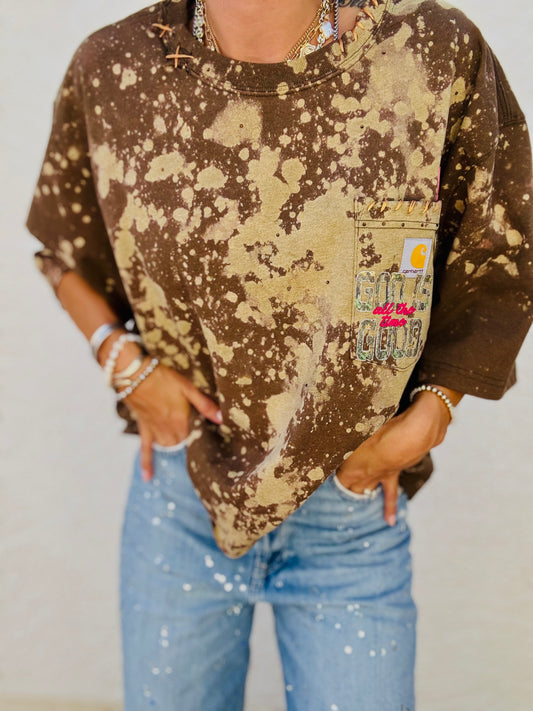 HD- god is good pink bow DISTRESSED POCKET SHIRT - MENS XL CUT
