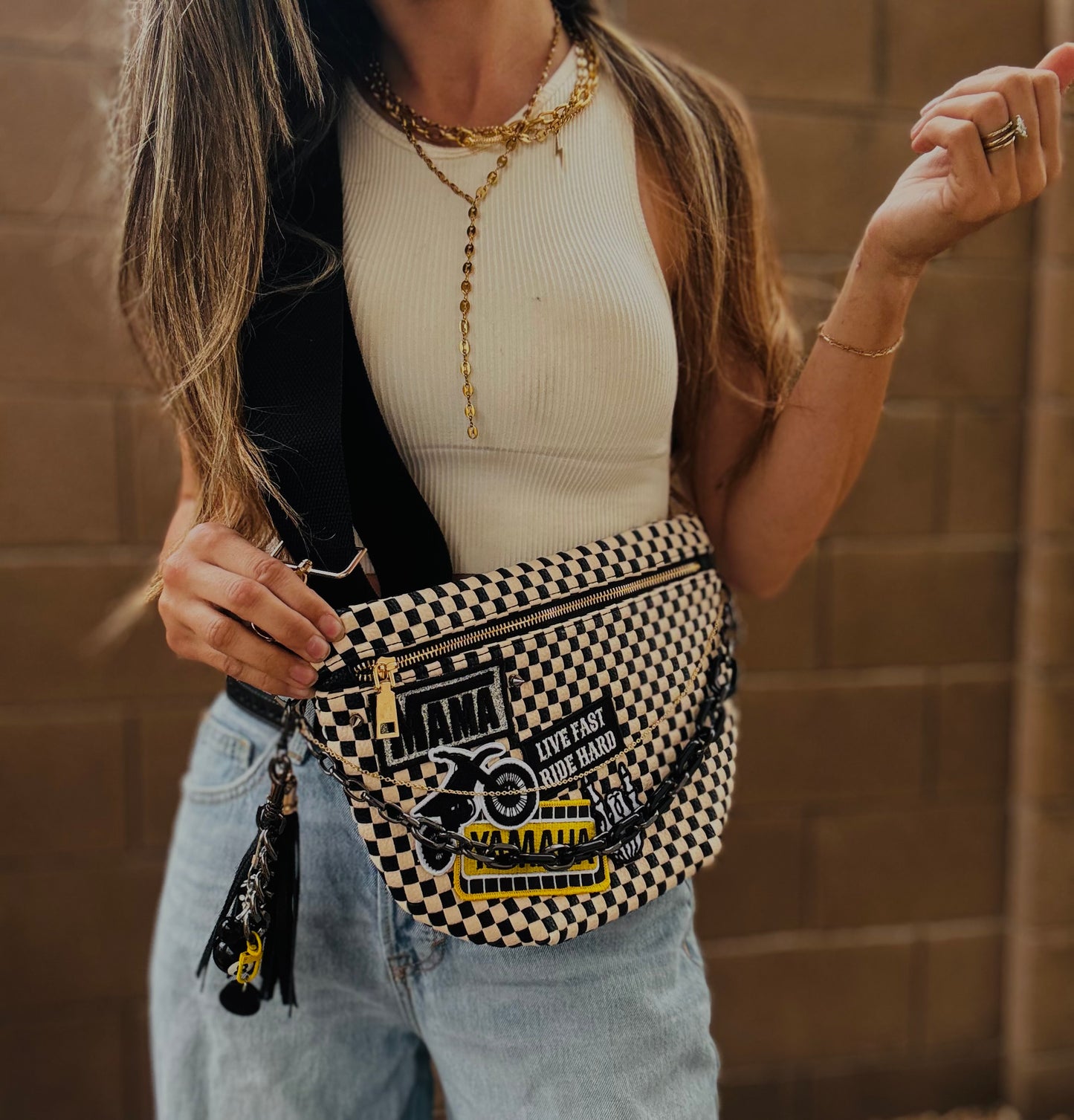 BF- dirt bike mama + race brand vintage patch +SEDONA BAG