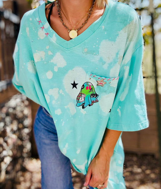 MD- Teal blue ghostie +HUSBAND POCKET SHIRT -4XL bottom seem cut off