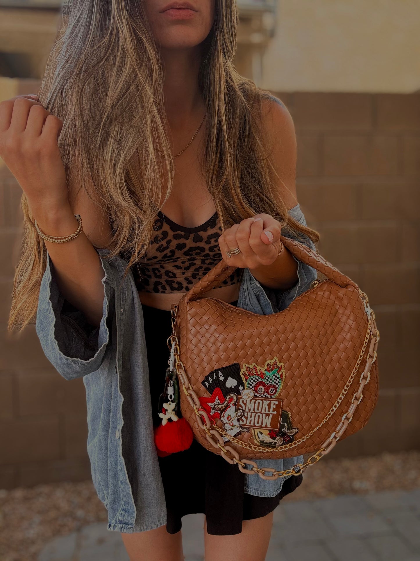 HA- vintage lux SMOKESHOW UPCYCLED CC BUTTON -brown bag *CHANDLER BAG**