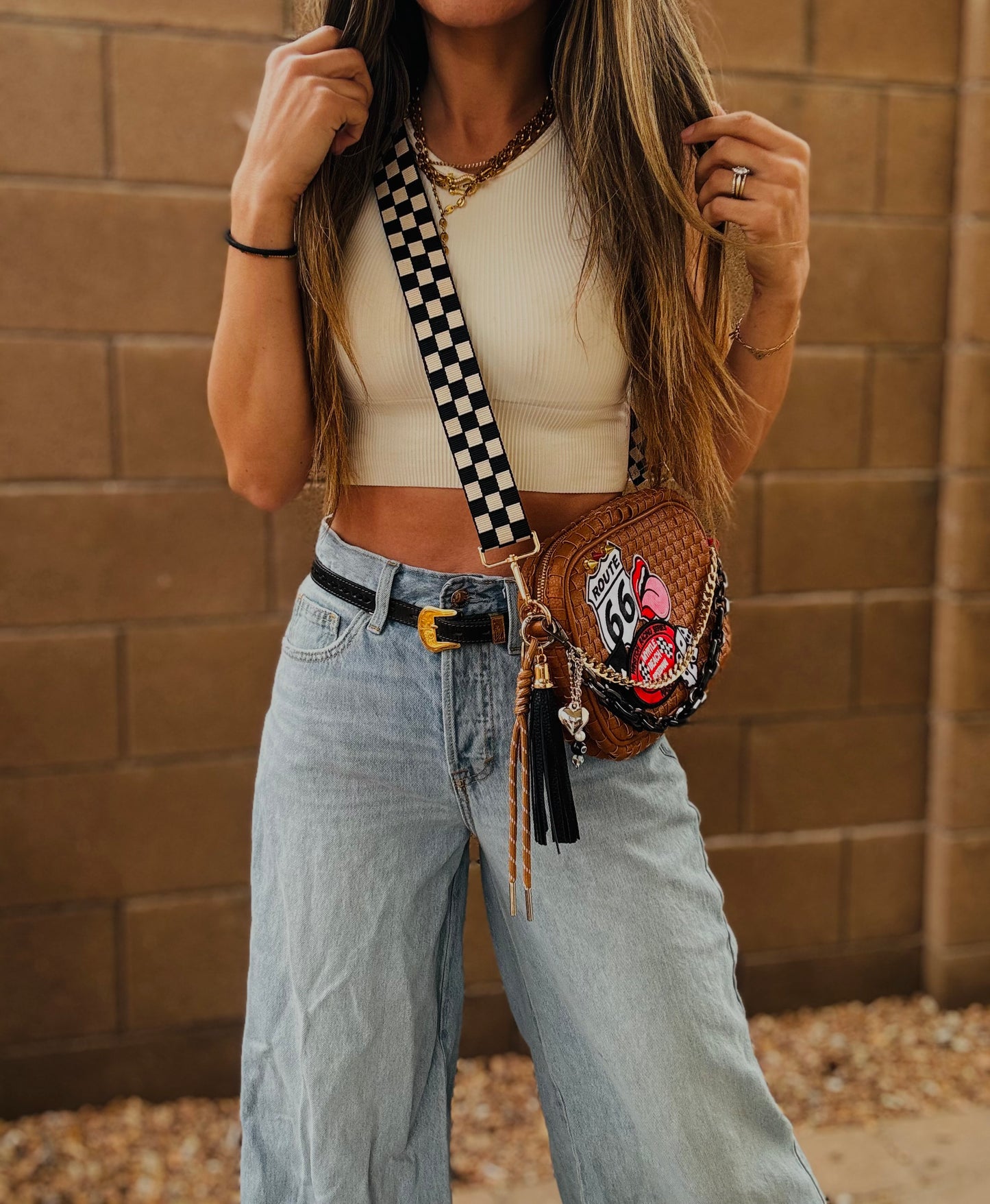 BF- vintage raceway+ Route 66 vintage checkered premium OG+ PAGE BAG