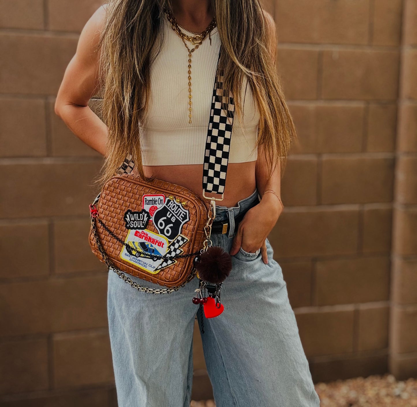 BF- vintage wrangler raceway+ Route 66 vintage checkered premium OG+ PAGE BAG