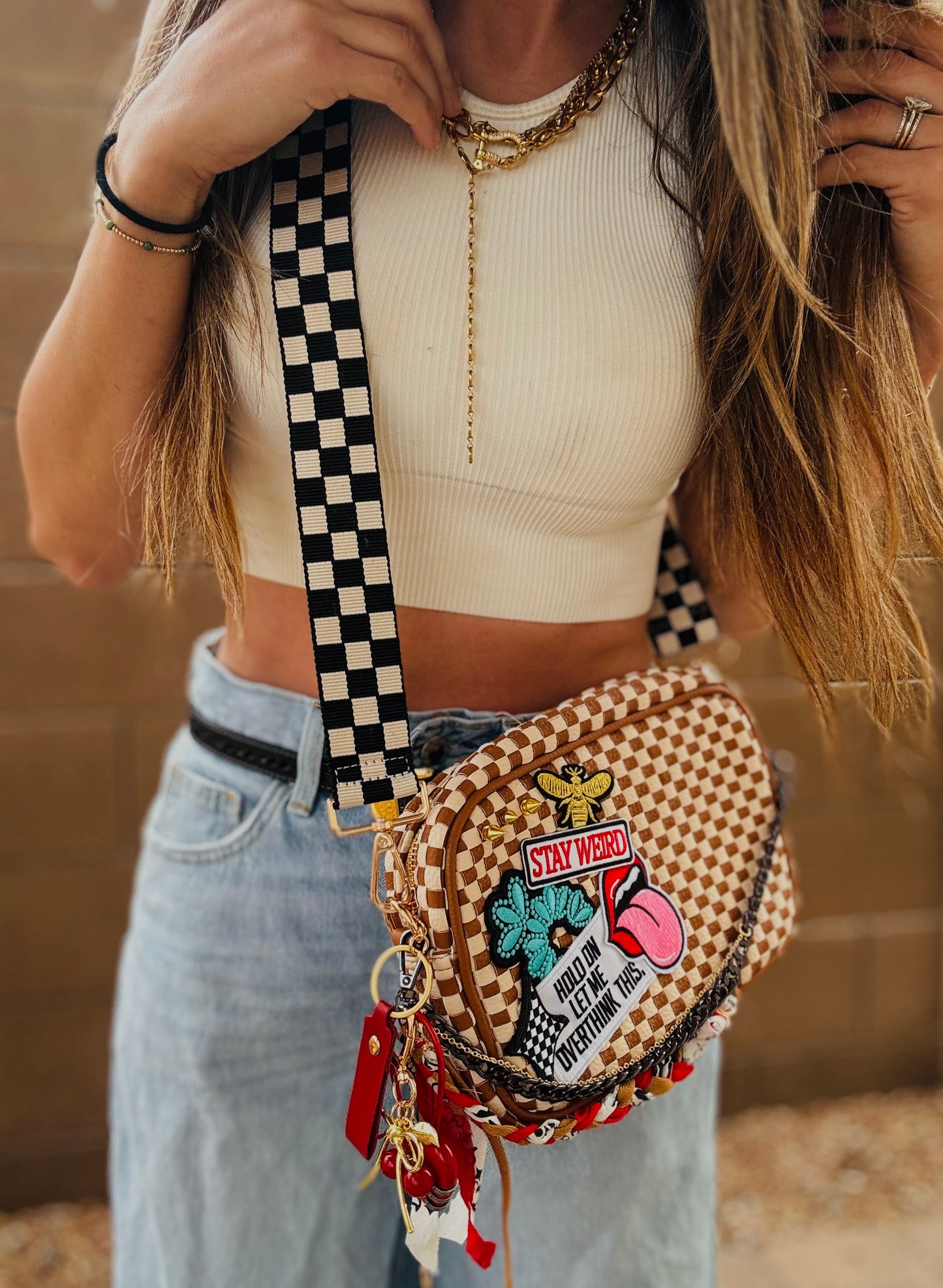 BF- over think it + stay weird checkered premium OG+ PAGE BAG